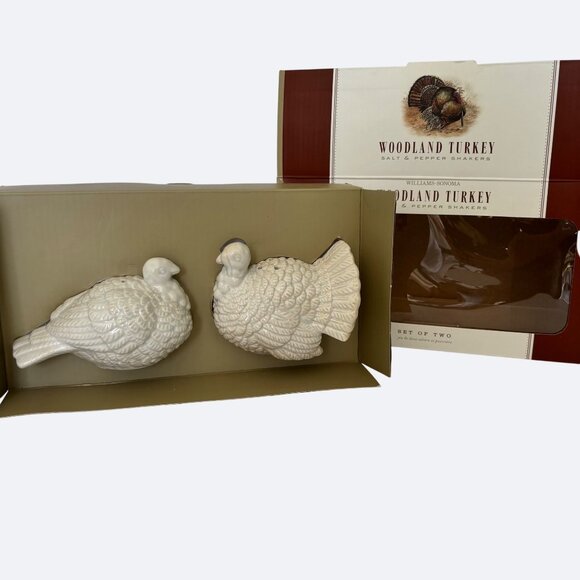 Williams Sonoma Woodland Turkey Salt Pepper Shakers‎ Fall Thanksgiving Decor New - Picture 3 of 11